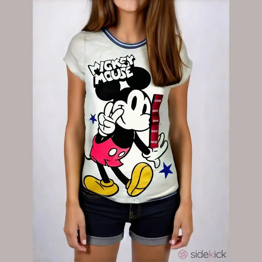 Toddler Girls' Mickey Mouse Ringer Short Sleeve Graphic T-Shirt - Cream